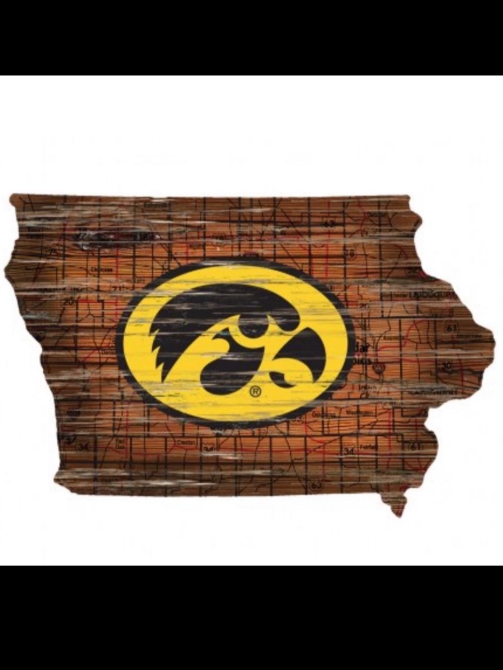 Iowa Hawkeyes Distressed State Map Sign NCAA College Sports Fan Wooden New